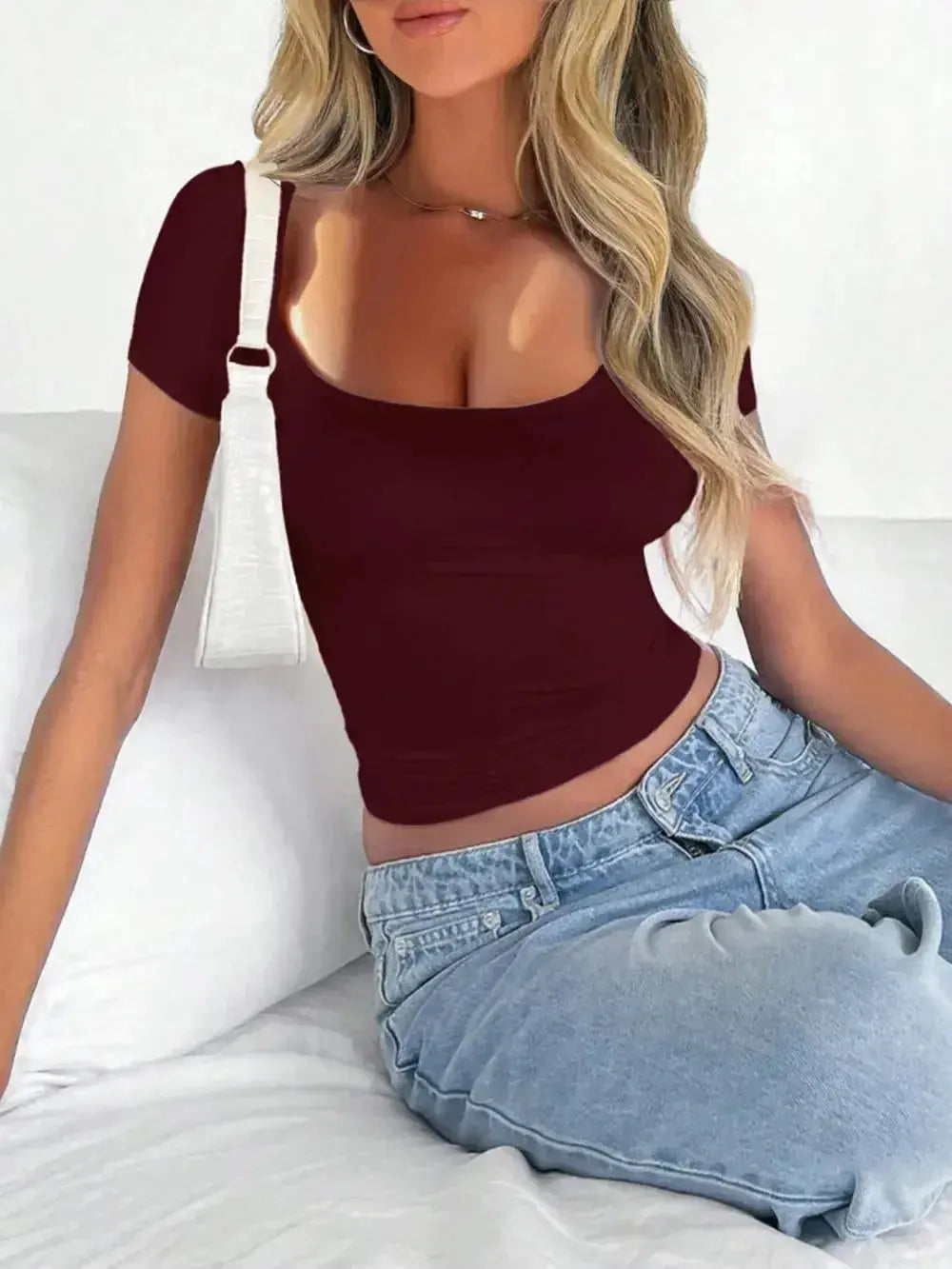 Scoop Neck Short Sleeve T-Shirt - DaisyDrop 