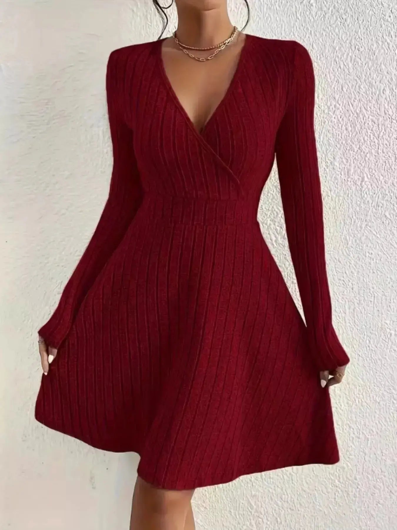 Ribbed Knit Wrap Mini Dress - DaisyDrop 