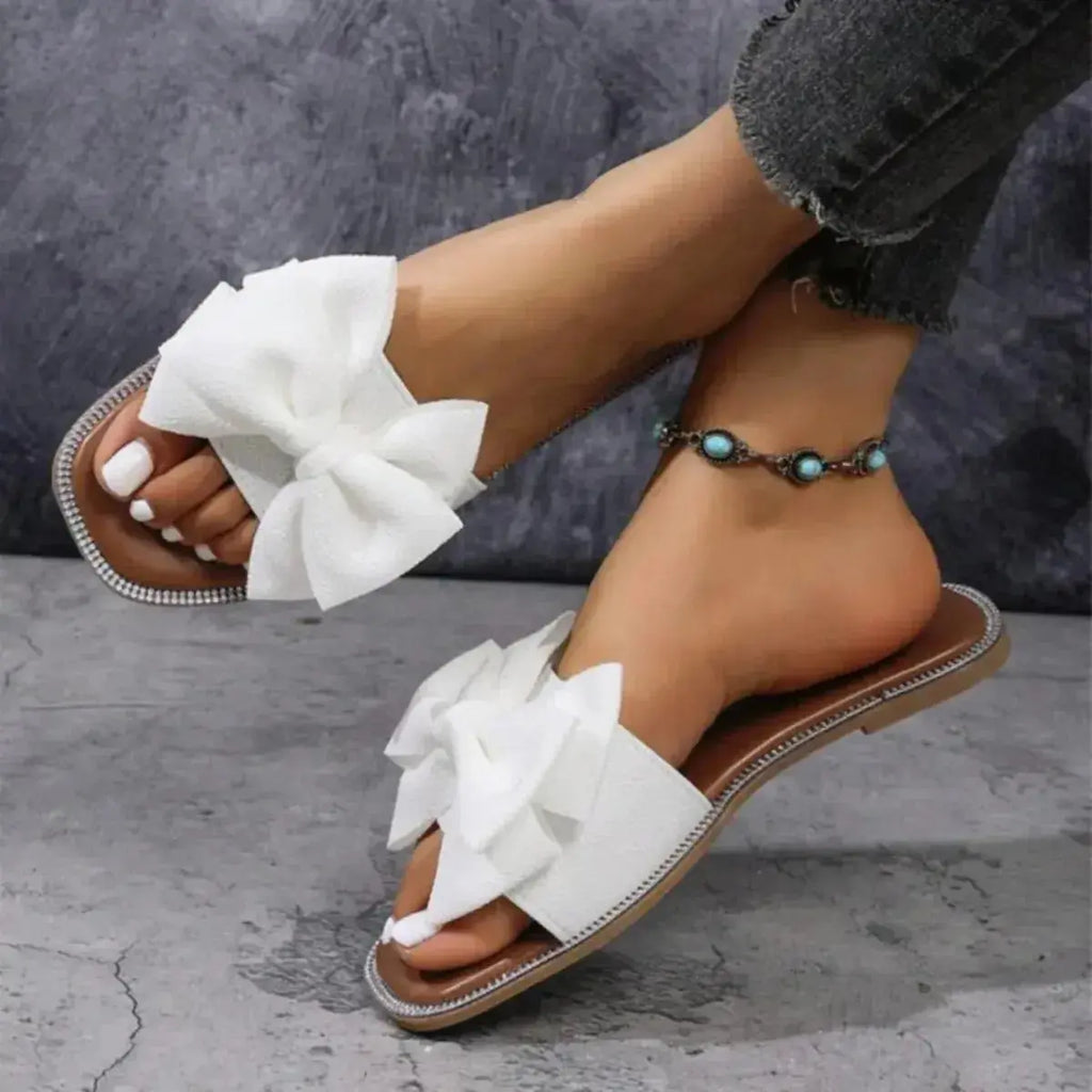 Bow Open Toe Flats Sandals - DaisyDrop 