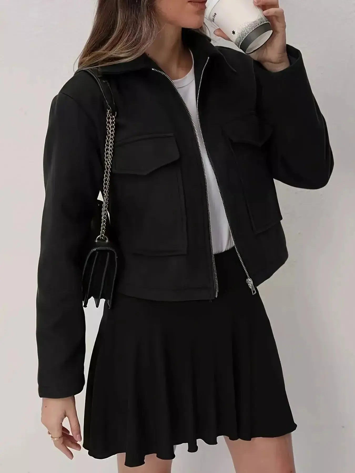 Cropped Zip-Up Pocketed Jacket - DaisyDrop 