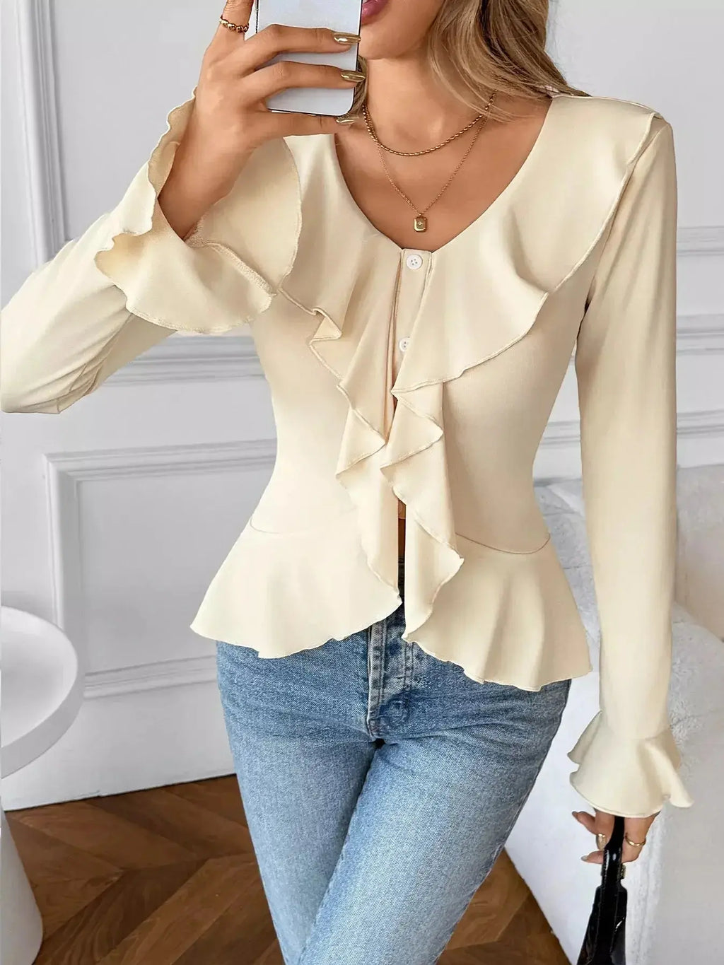 Ruffled Flounce Sleeve Blouse - DaisyDrop 