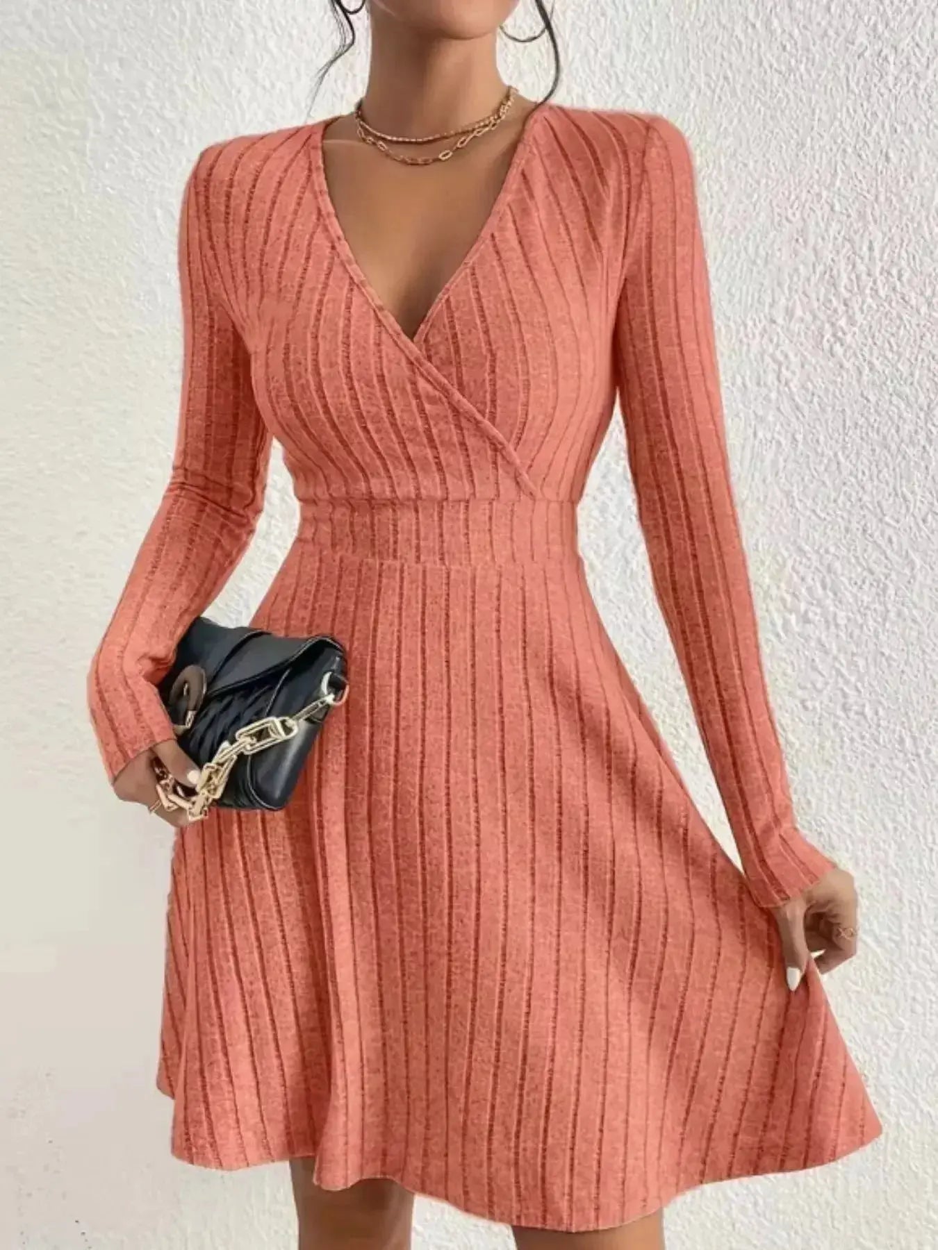 Ribbed Knit Wrap Mini Dress - DaisyDrop 