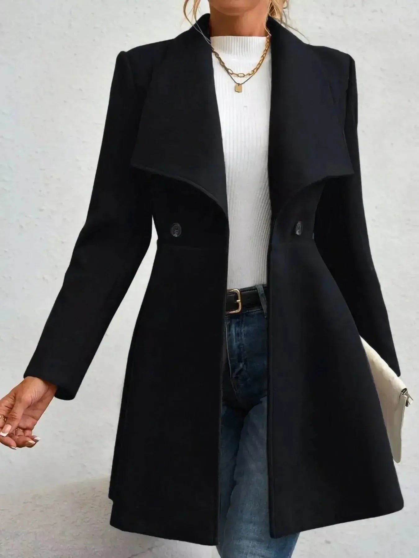 Collared Neck Double Breasted Coat - DaisyDrop 