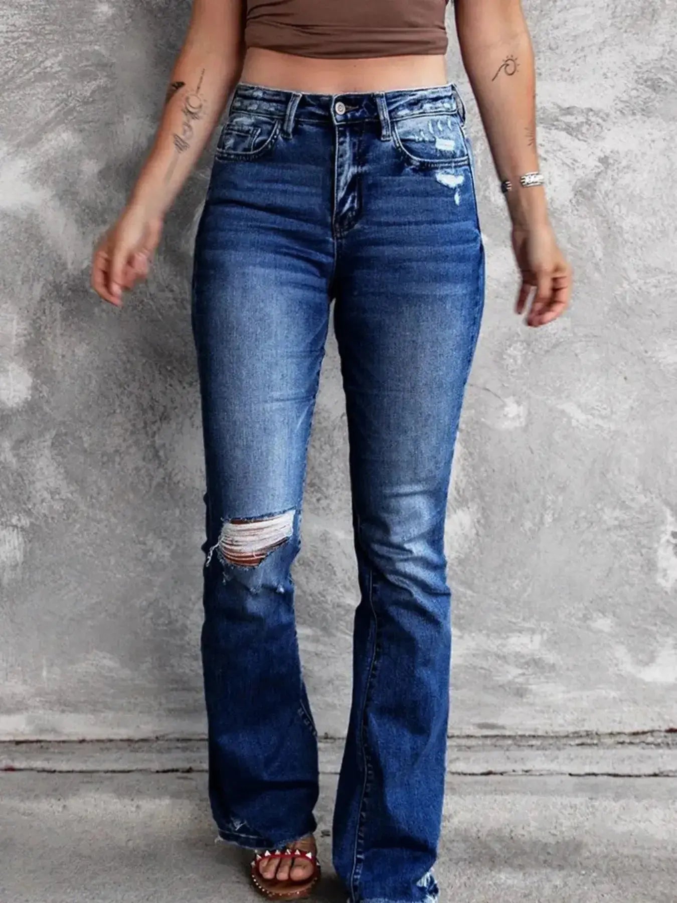 Distressed Flare Jeans - DaisyDrop 