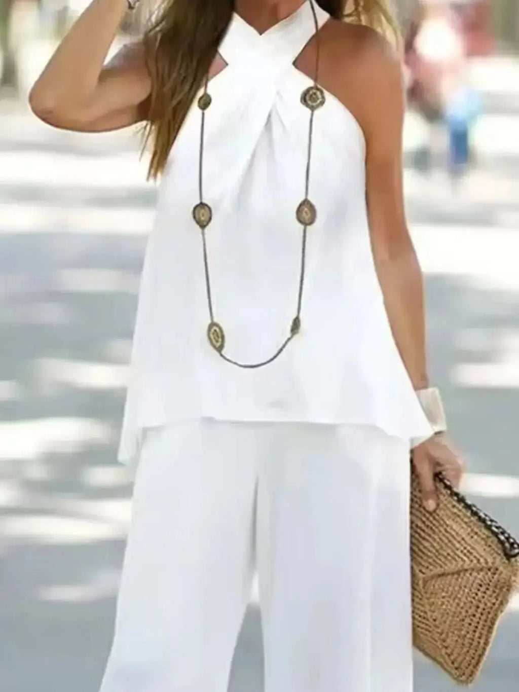 Halter Top and Wide Leg Pants Matching Set - DaisyDrop 