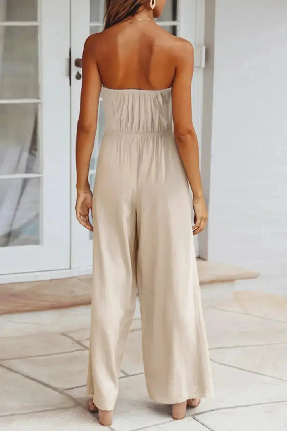 Tied Cutout Tube Wide Leg Jumpsuit - DaisyDrop 