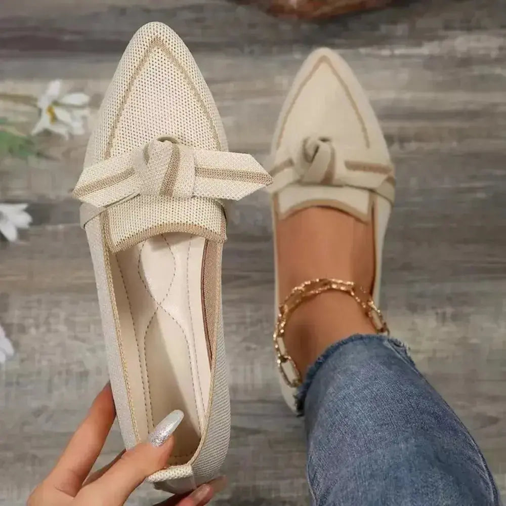 Bow Contrast Trim Point Toe Loafers - DaisyDrop 