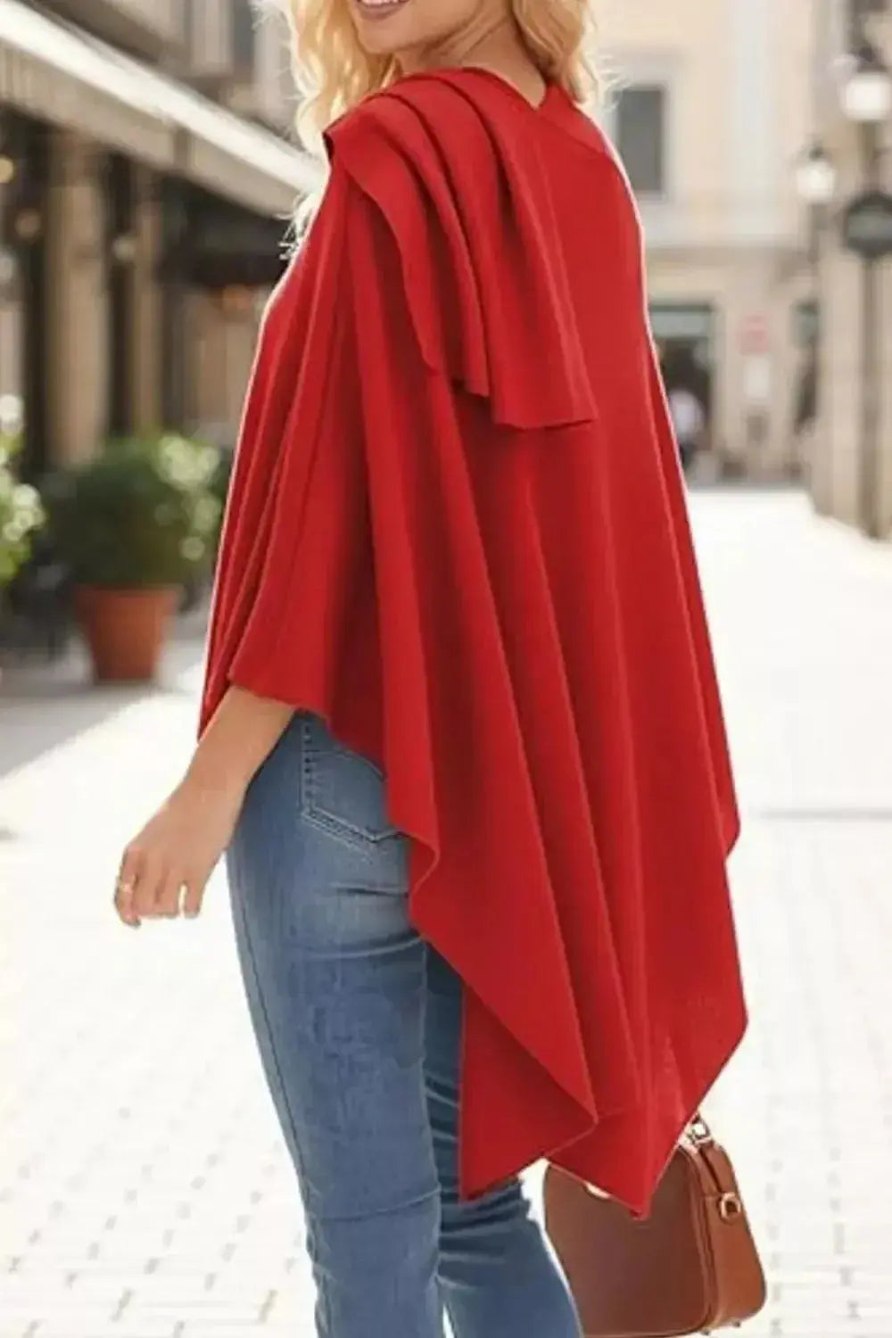 Draped Knitted Split Cape Shawl with Strap - DaisyDrop 