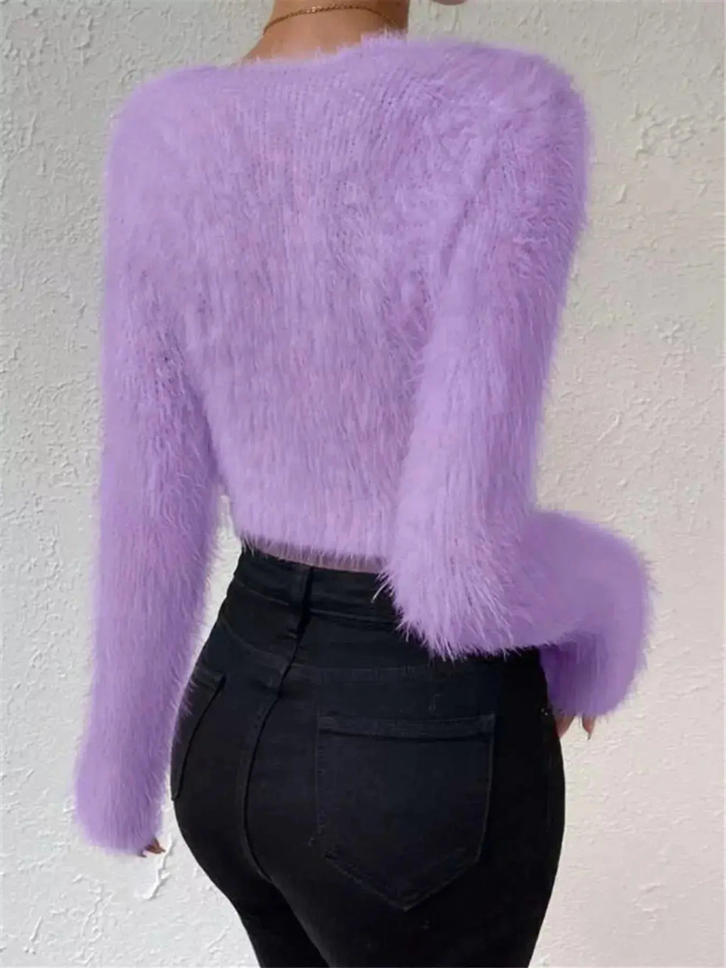 Fluffy Knit V-Neck Sweater - DaisyDrop 