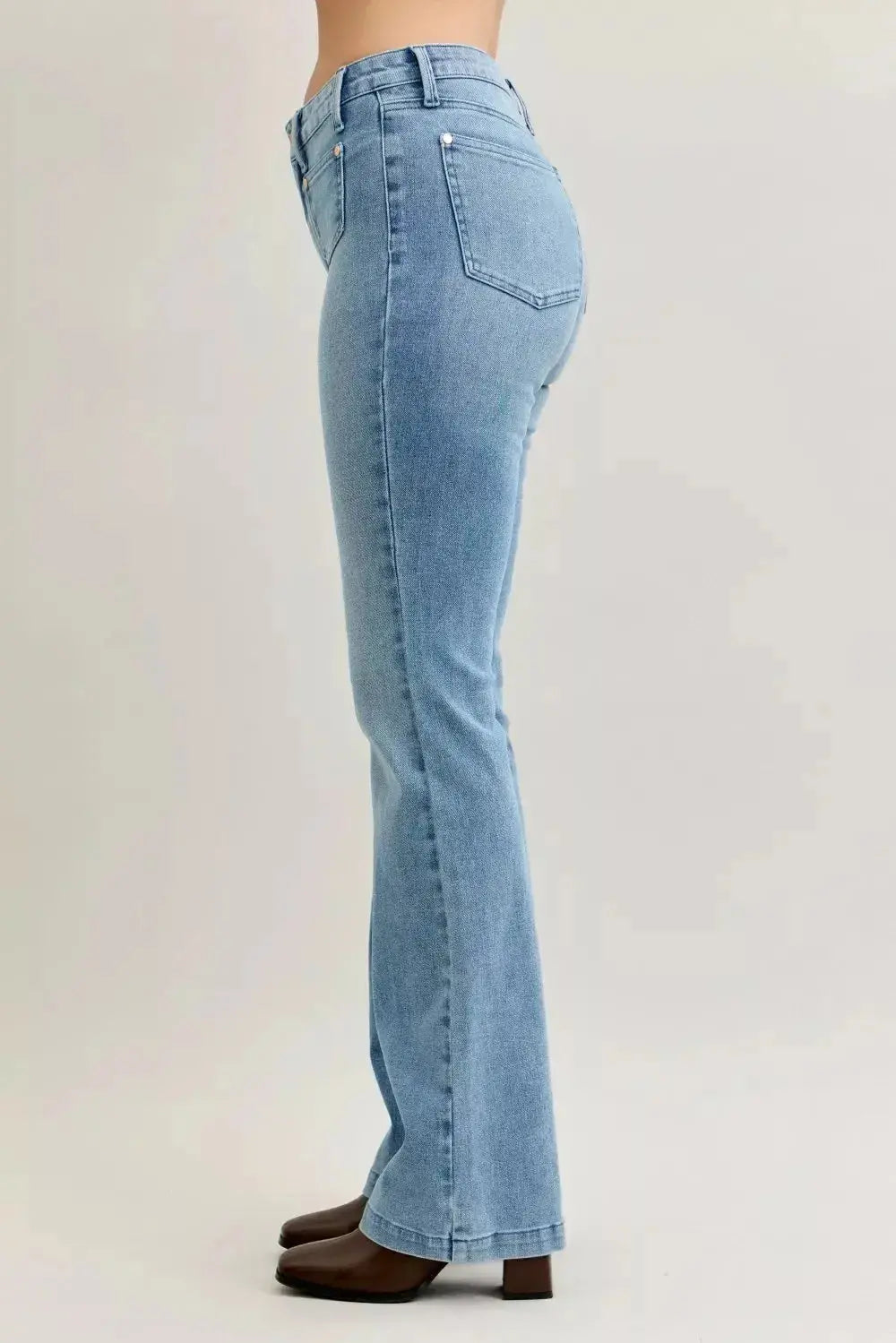 Judy Blue Full Size Mid Rise Bootcut Jeans with Contrast Wash & Front Patch Pockets Plus Size - DaisyDrop 