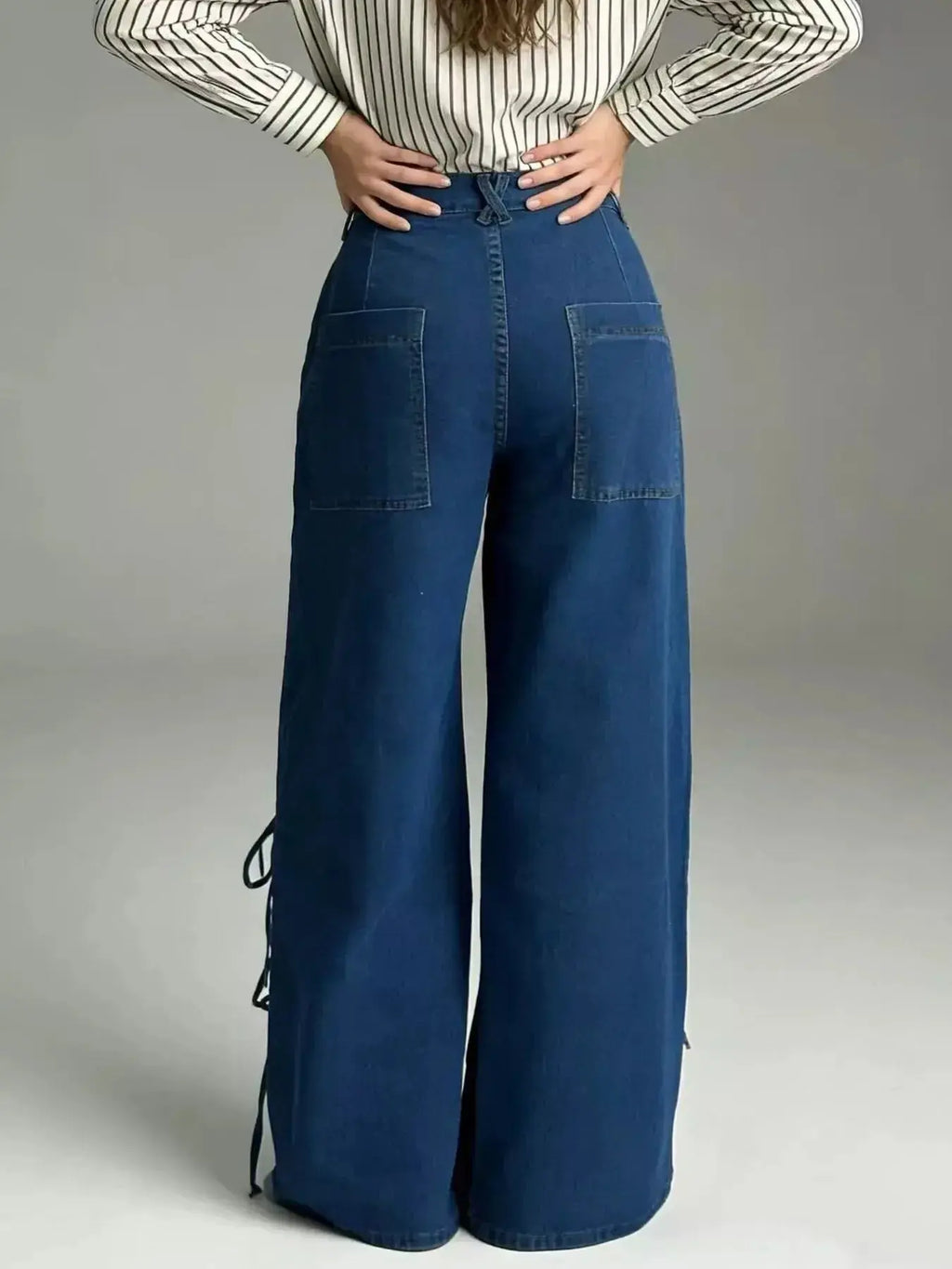 Lace-Up Wide Leg Jeans - DaisyDrop 