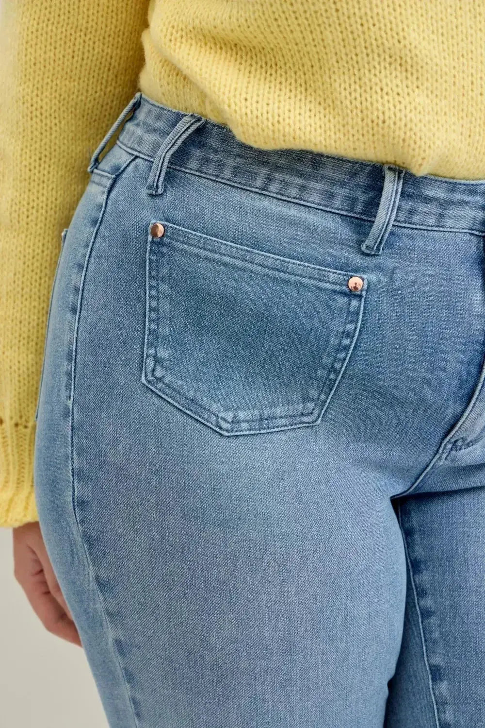Judy Blue Full Size Mid Rise Bootcut Jeans with Contrast Wash & Front Patch Pockets Plus Size - DaisyDrop 