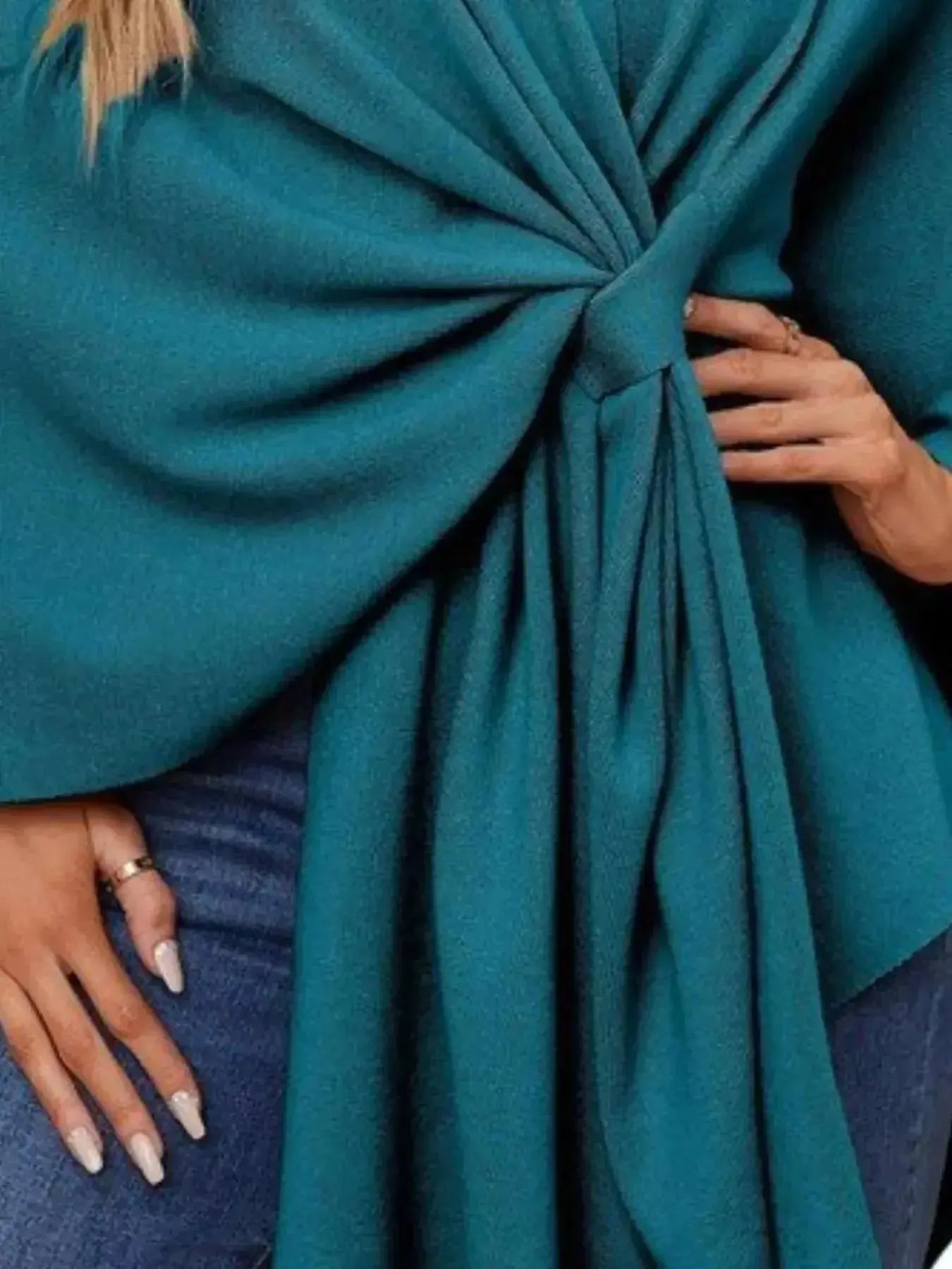 Solid Color Tie-Front Knit Cape Top - DaisyDrop 