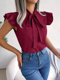 Bow Tie Ruffle Sleeve Blouse - DaisyDrop 