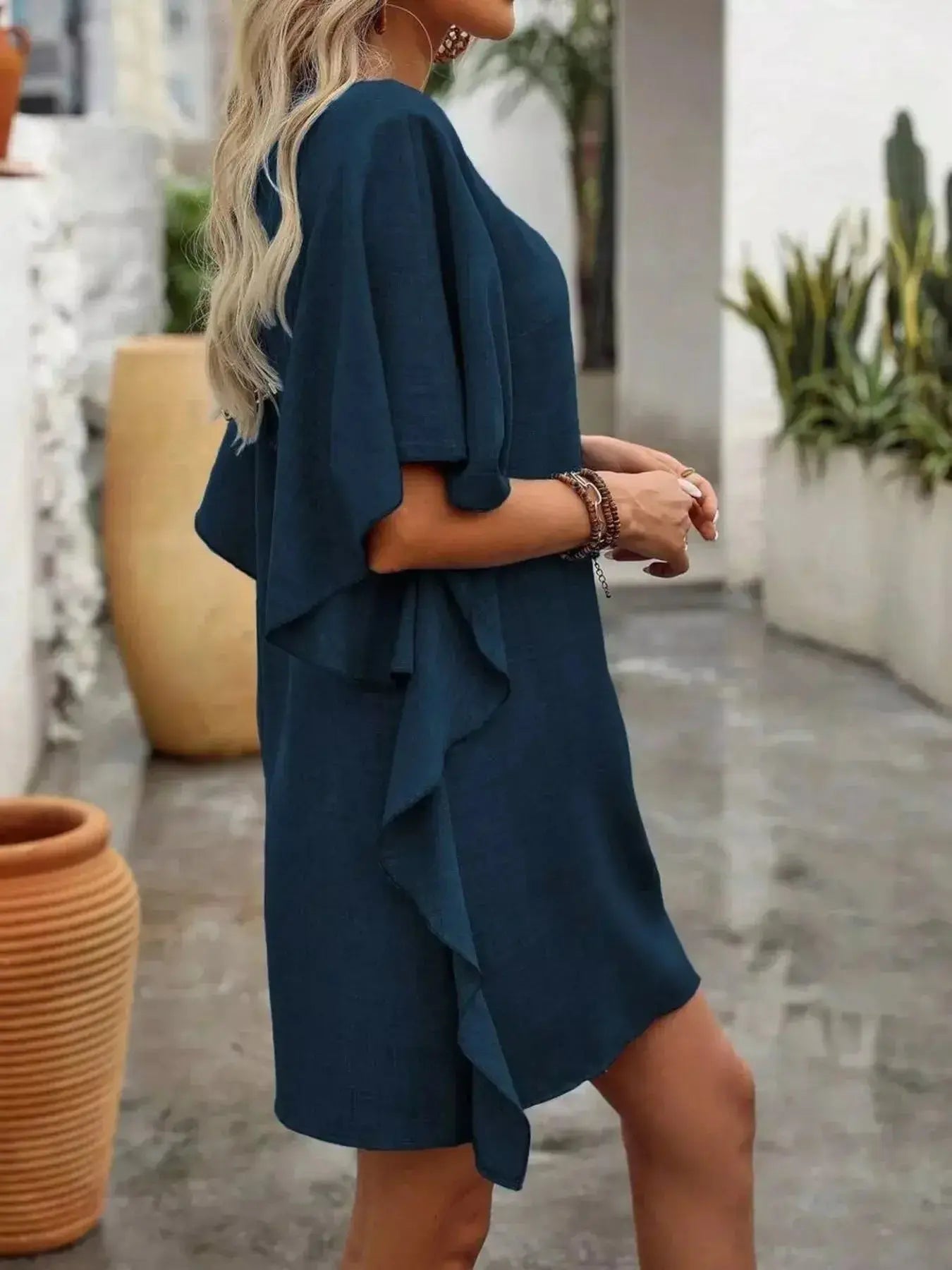 Ruffled Flutter Sleeve V-Neck Mini Dress - DaisyDrop 