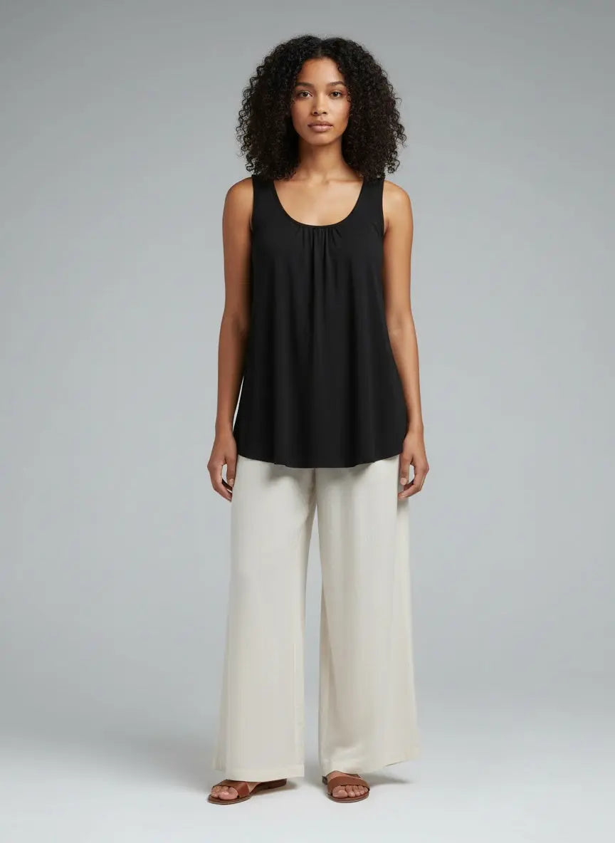 Full body view of the model wearing Solid Color Round Neck Tank