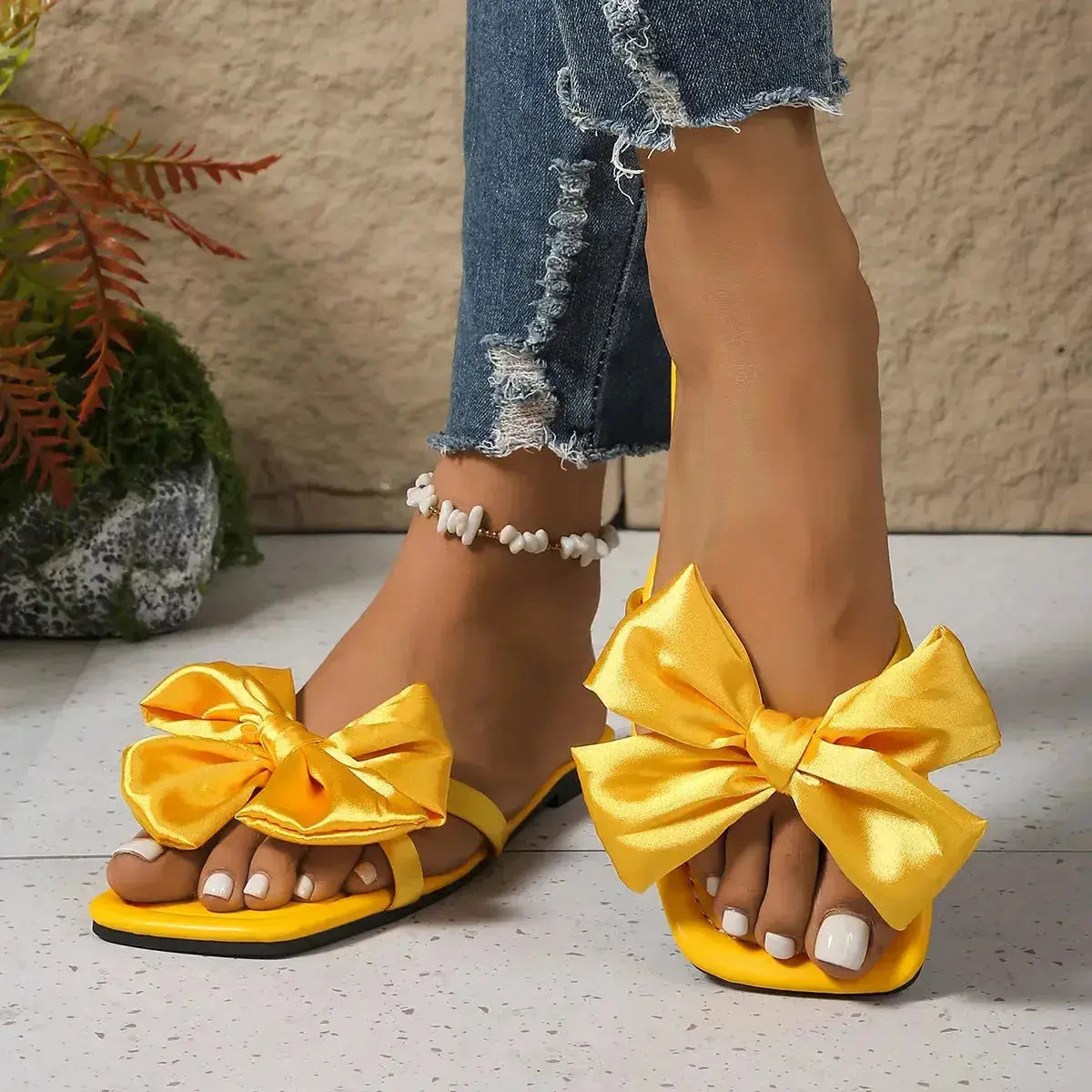 Bow Open Toe Flats Sandals - DaisyDrop 