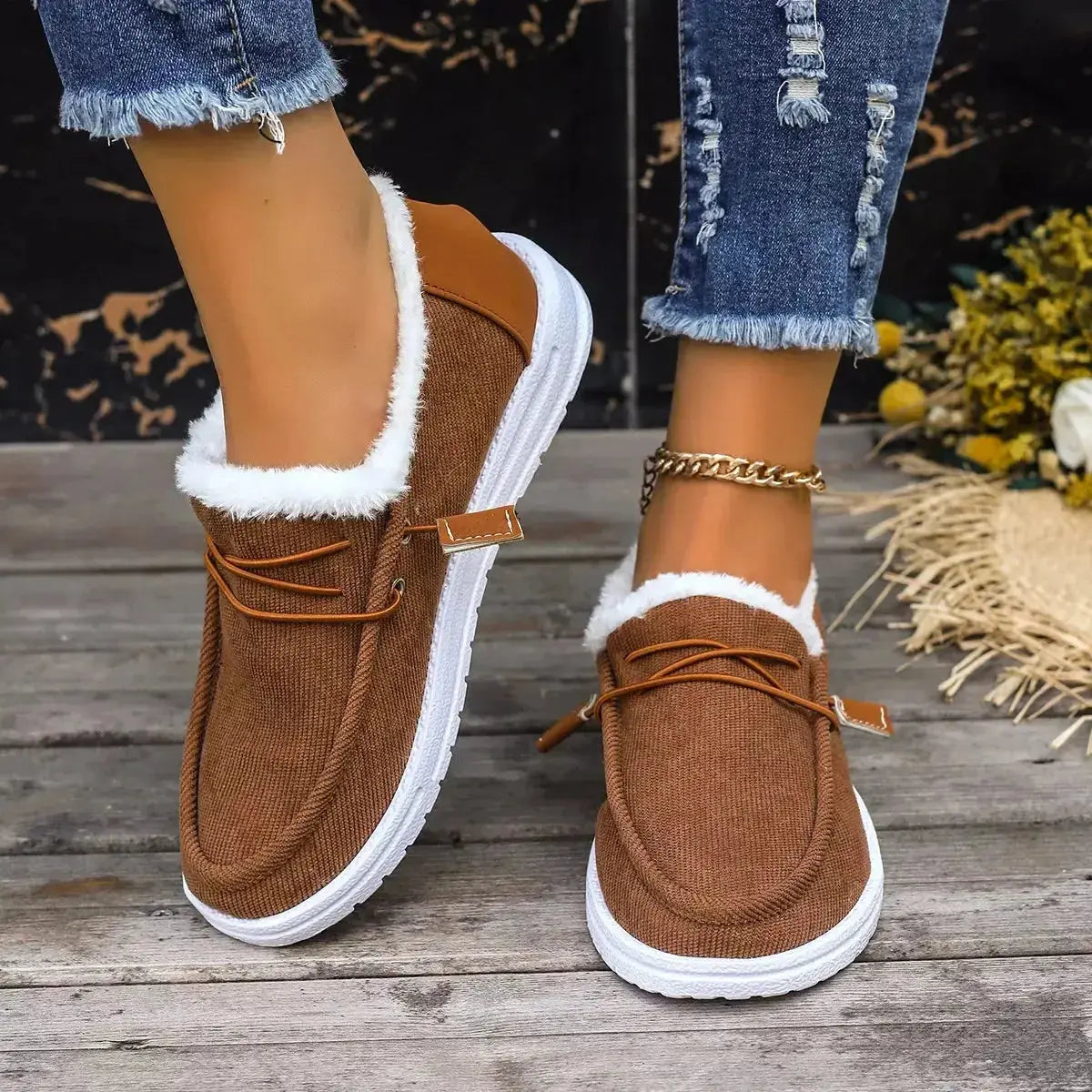 Faux Fur Lined Slip-Ons - DaisyDrop 