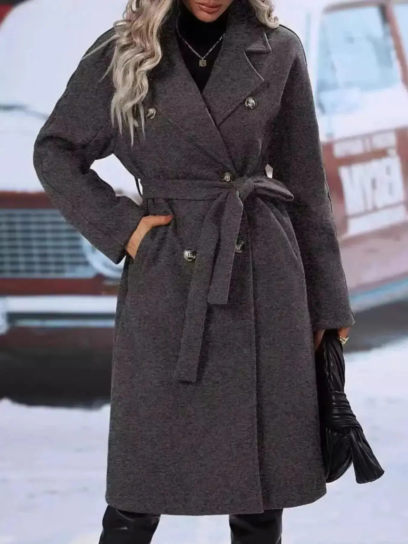 Double-Breasted Tie Waist Coat - DaisyDrop 