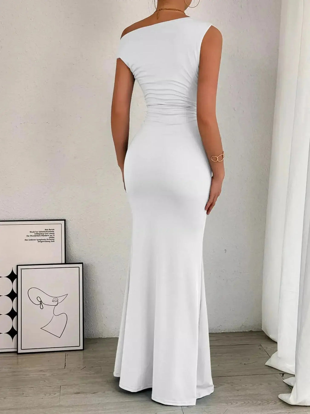 One-Shoulder Ruched Bodycon Maxi Dress - DaisyDrop 