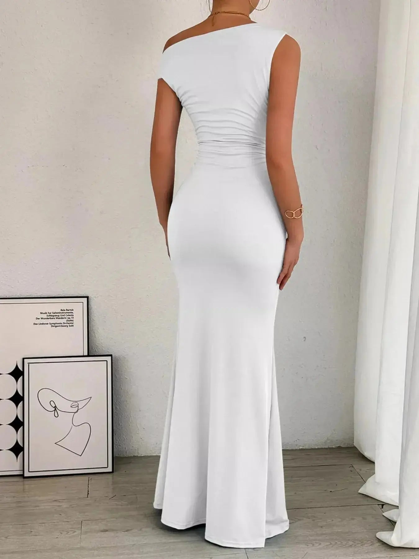 One-Shoulder Ruched Bodycon Maxi Dress - DaisyDrop 