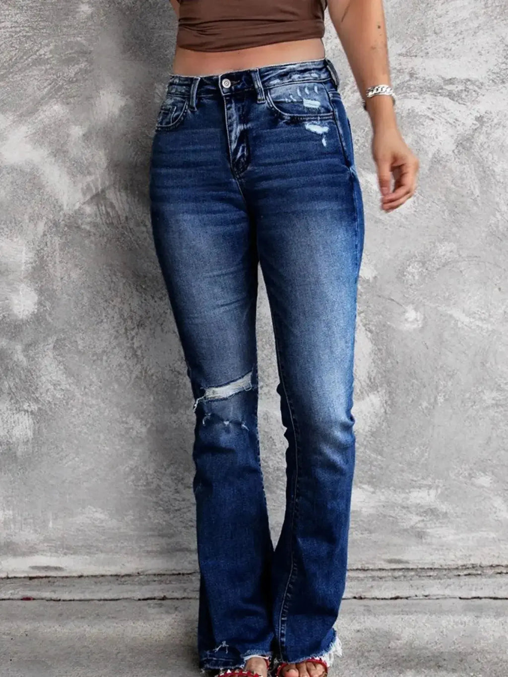 Distressed Flare Jeans - DaisyDrop 