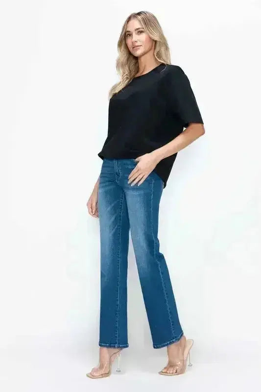 bytos Full Size Cat's Whiskers High Rise Straight Jeans - DaisyDrop 
