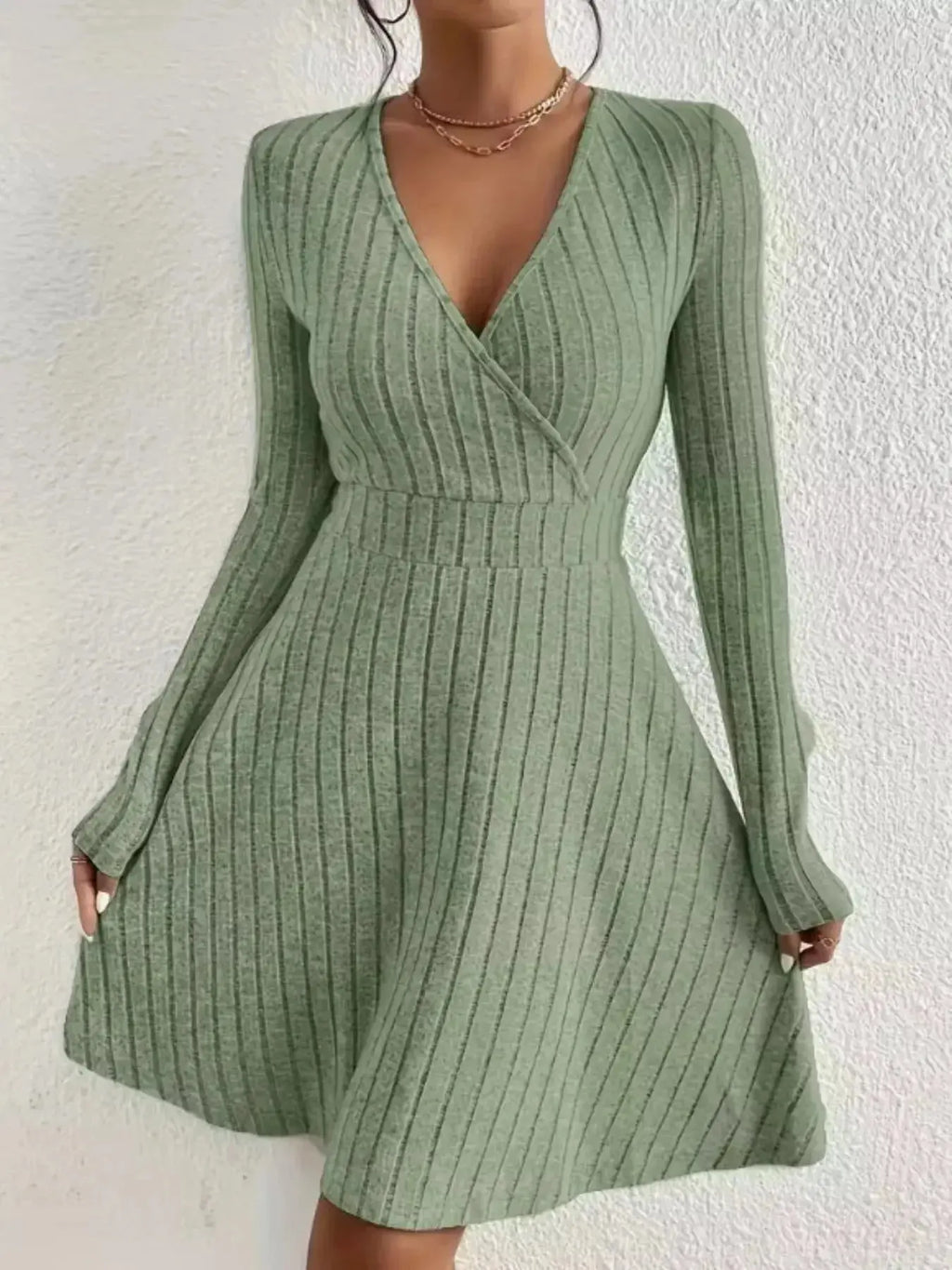 Ribbed Knit Wrap Mini Dress - DaisyDrop 