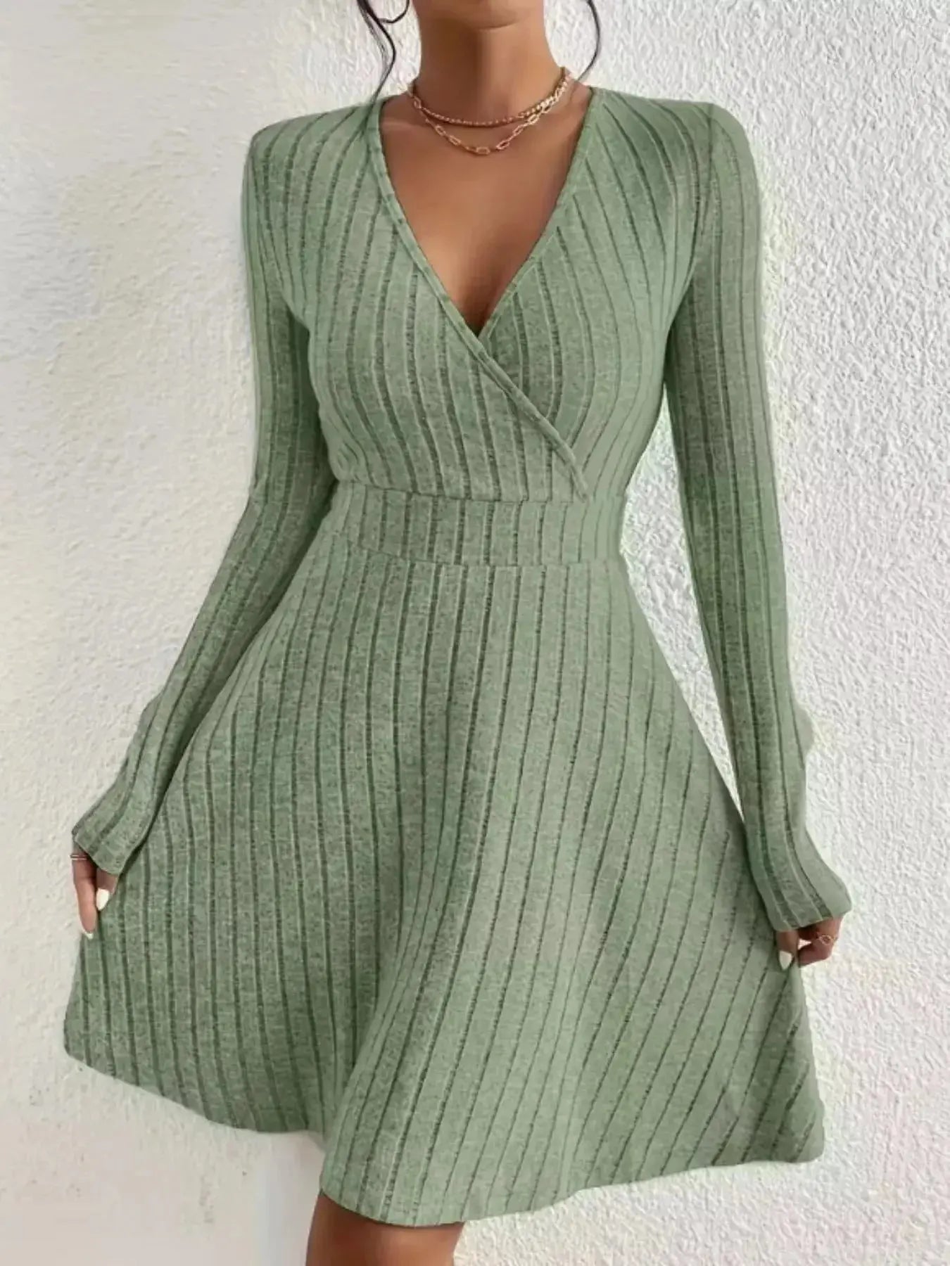 Ribbed Knit Wrap Mini Dress - DaisyDrop 