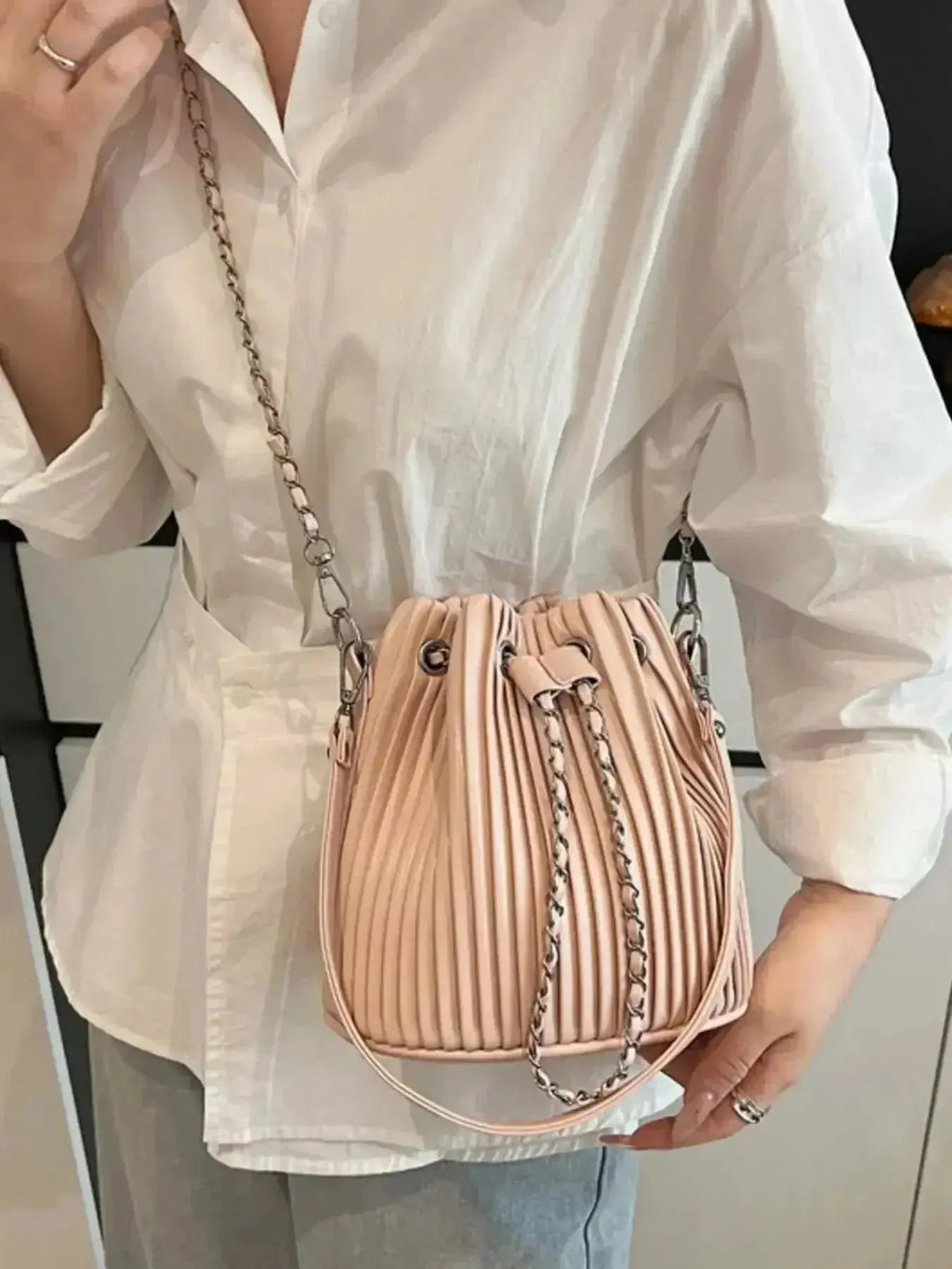 Pleated Bucket Crossbody Bag - DaisyDrop 
