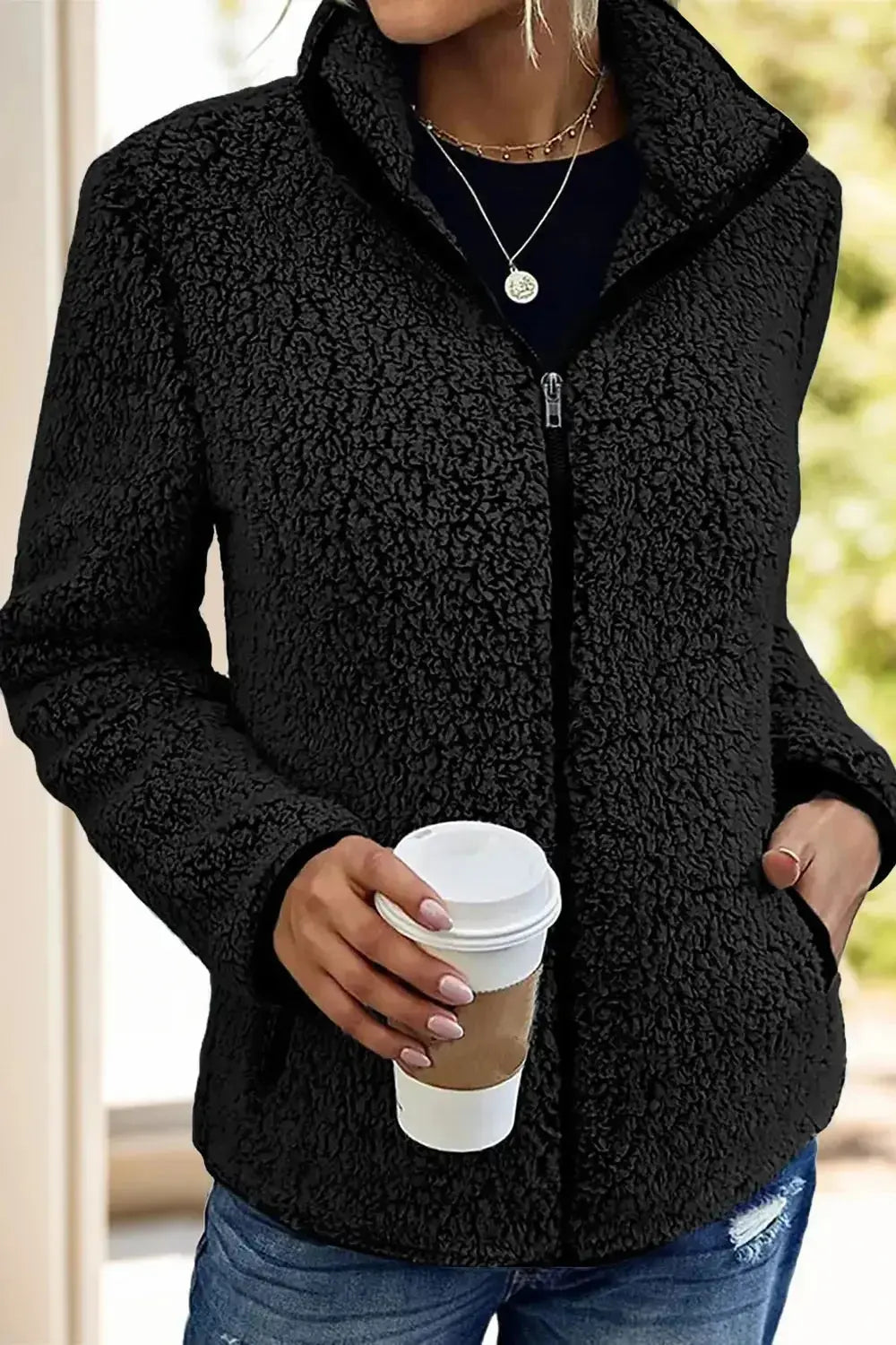 Pocketed Zip Up Turtleneck Jacket - DaisyDrop 