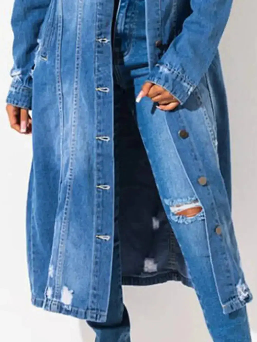 Long Sleeve Raw Hem Denim Jacket - DaisyDrop 