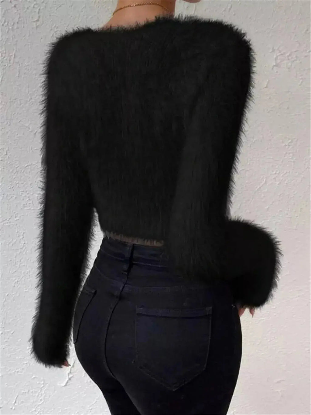 Fluffy Knit V-Neck Sweater - DaisyDrop 