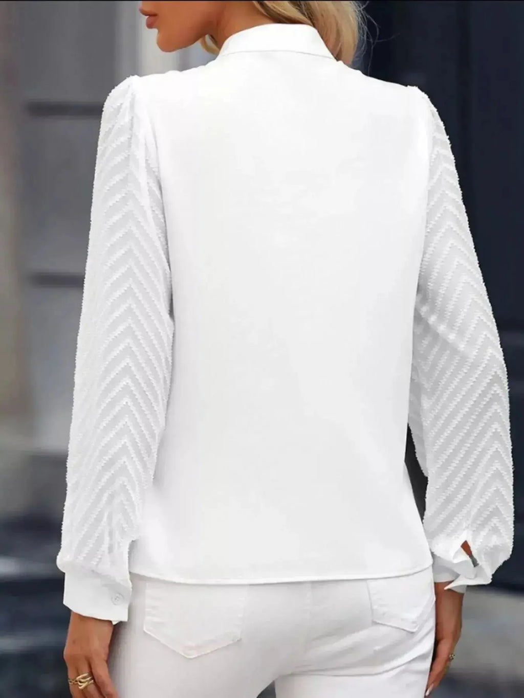 Notched Long Sleeve Blouse - DaisyDrop 