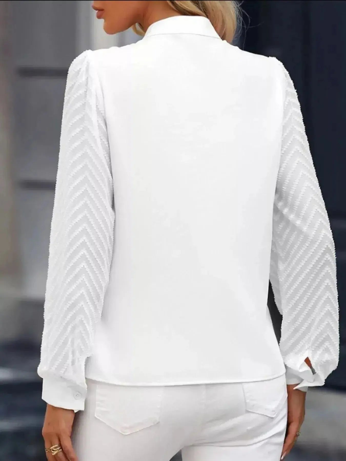 Notched Long Sleeve Blouse - DaisyDrop 