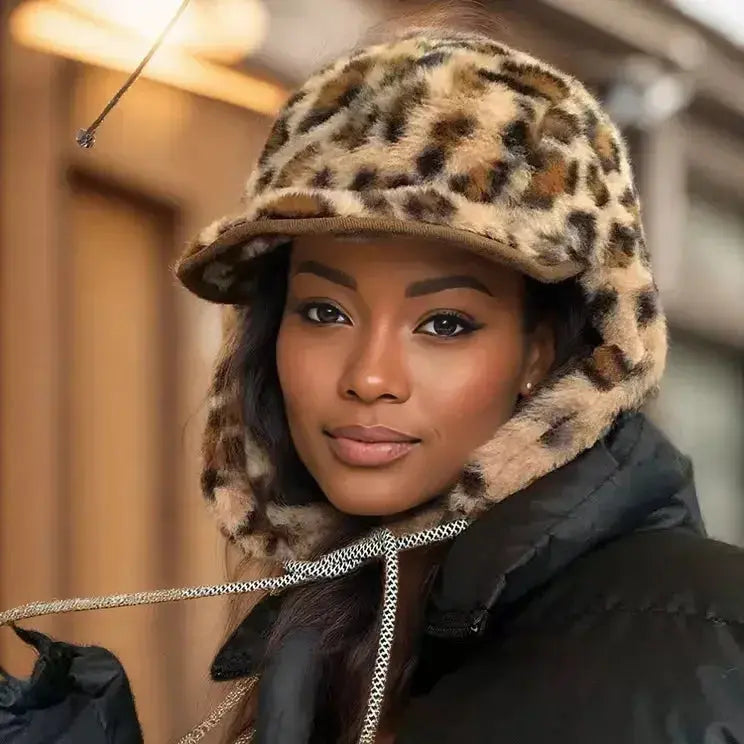 Leopard Print Faux Fur Trapper Hat - DaisyDrop 