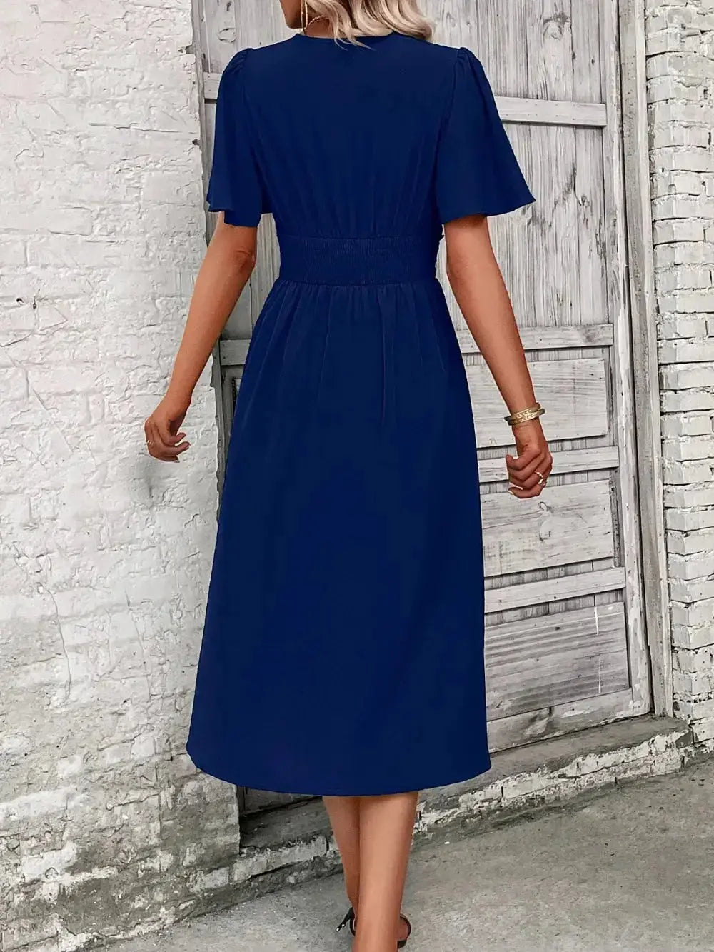Surplice Flutter Sleeve Midi Dress - DaisyDrop 