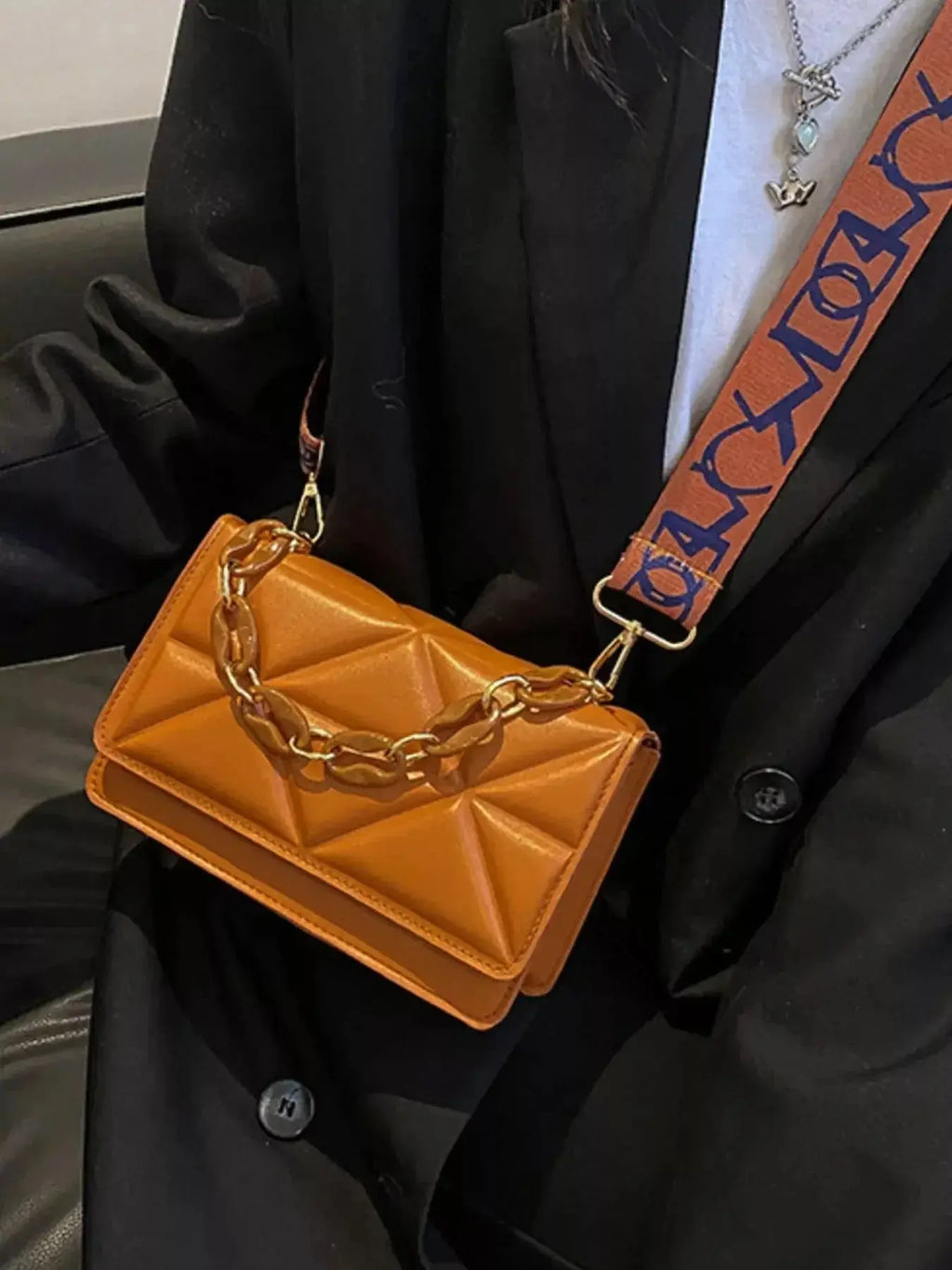 Quilted Adjustable Strap Crossbody Bag - DaisyDrop 