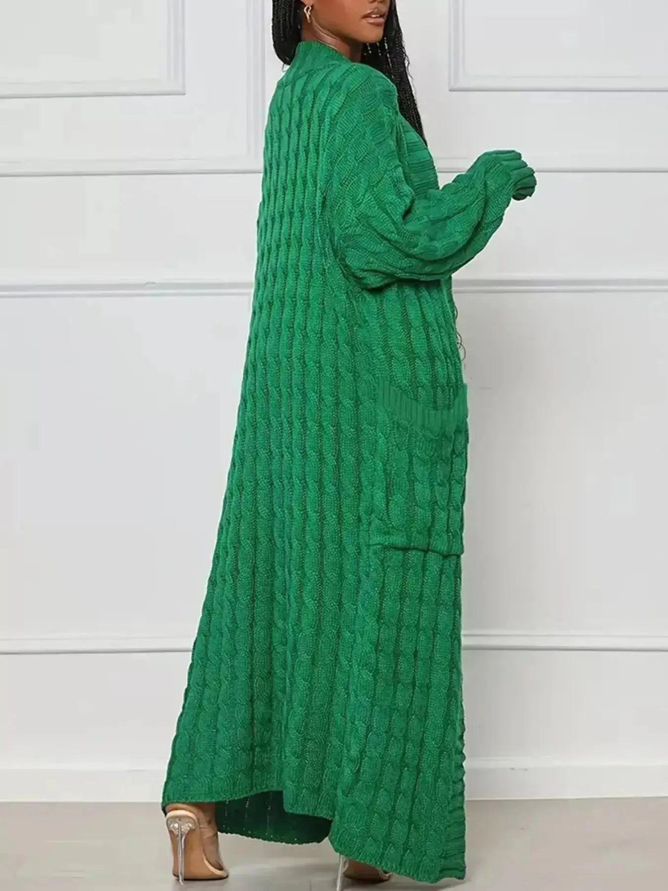 Cable Knit Longline Sweater Cardigan with Pockets - DaisyDrop 