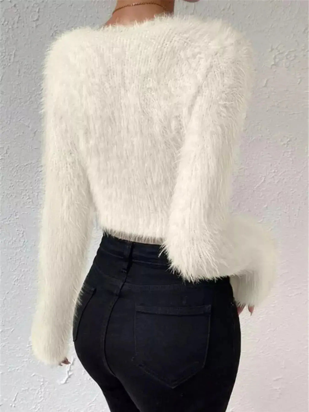 Fluffy Knit V-Neck Sweater - DaisyDrop 