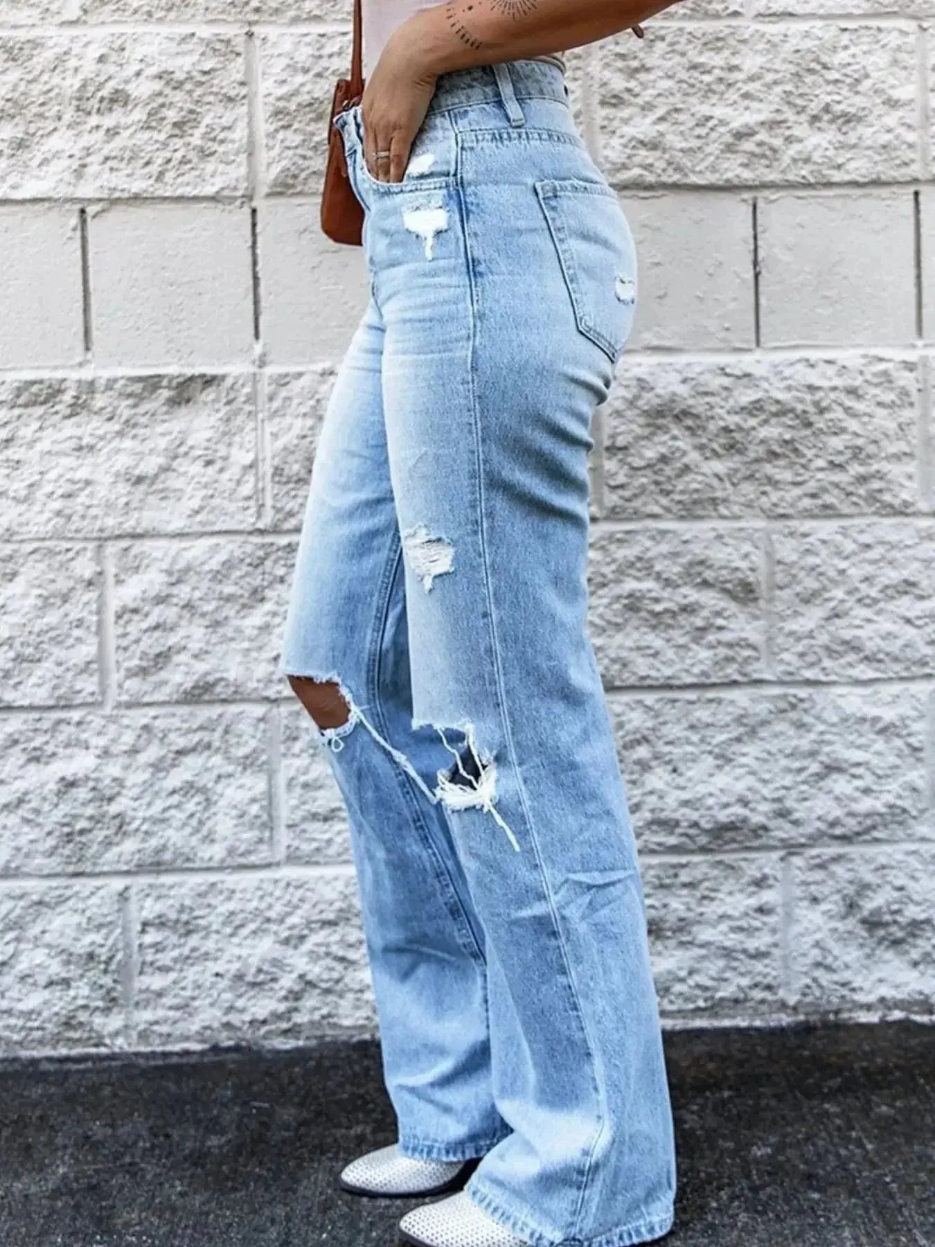 High Waist Distressed Jeans - DaisyDrop 