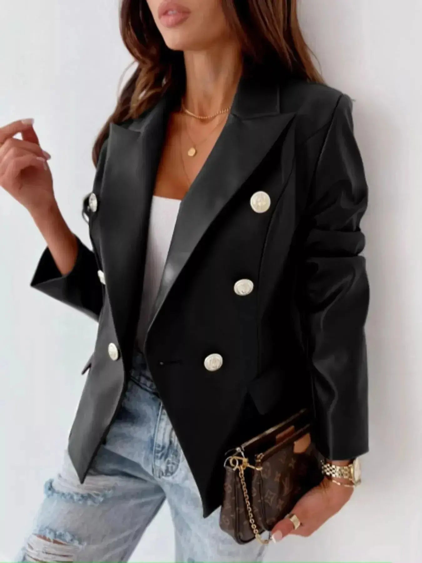 Double-Breasted Long Sleeve Blazer - DaisyDrop 