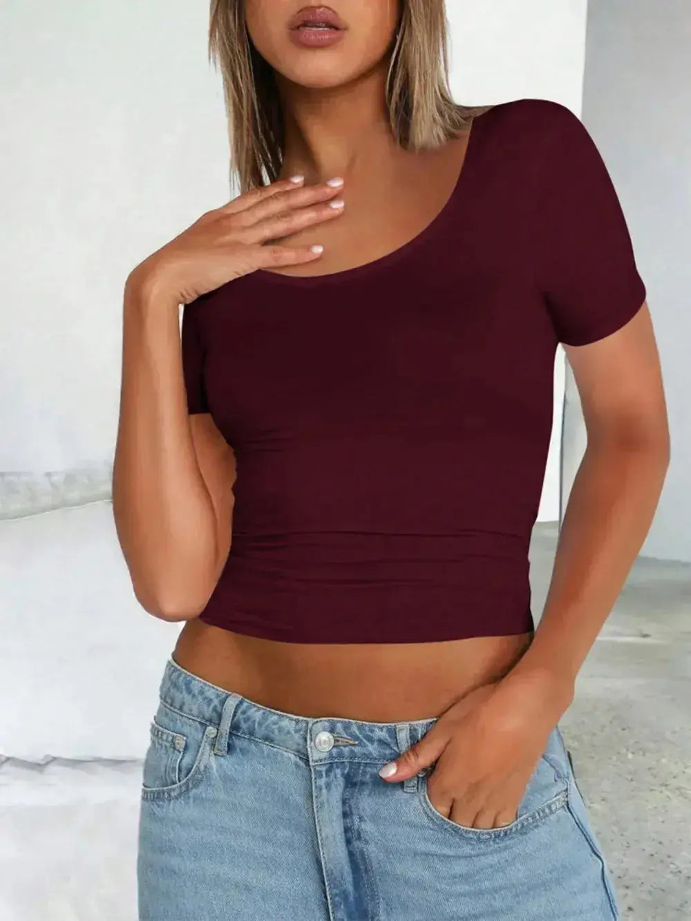 Scoop Neck Short Sleeve T-Shirt - DaisyDrop 