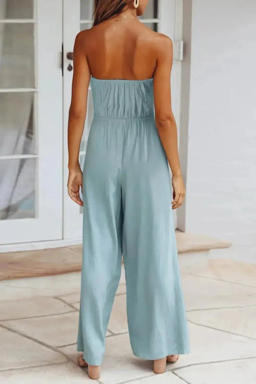 Tied Cutout Tube Wide Leg Jumpsuit - DaisyDrop 