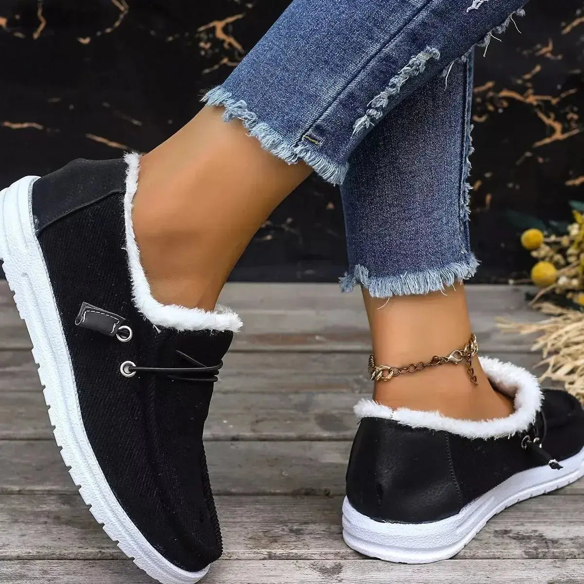 Faux Fur Lined Slip-Ons - DaisyDrop 