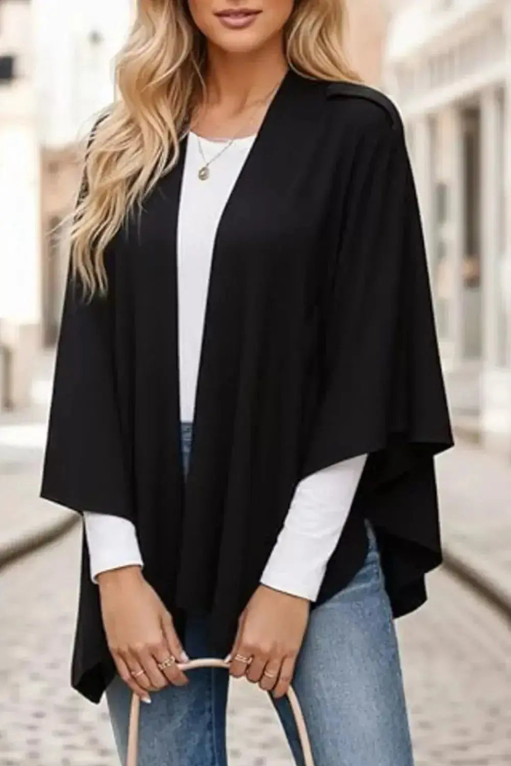 Draped Knitted Split Cape Shawl with Strap - DaisyDrop 