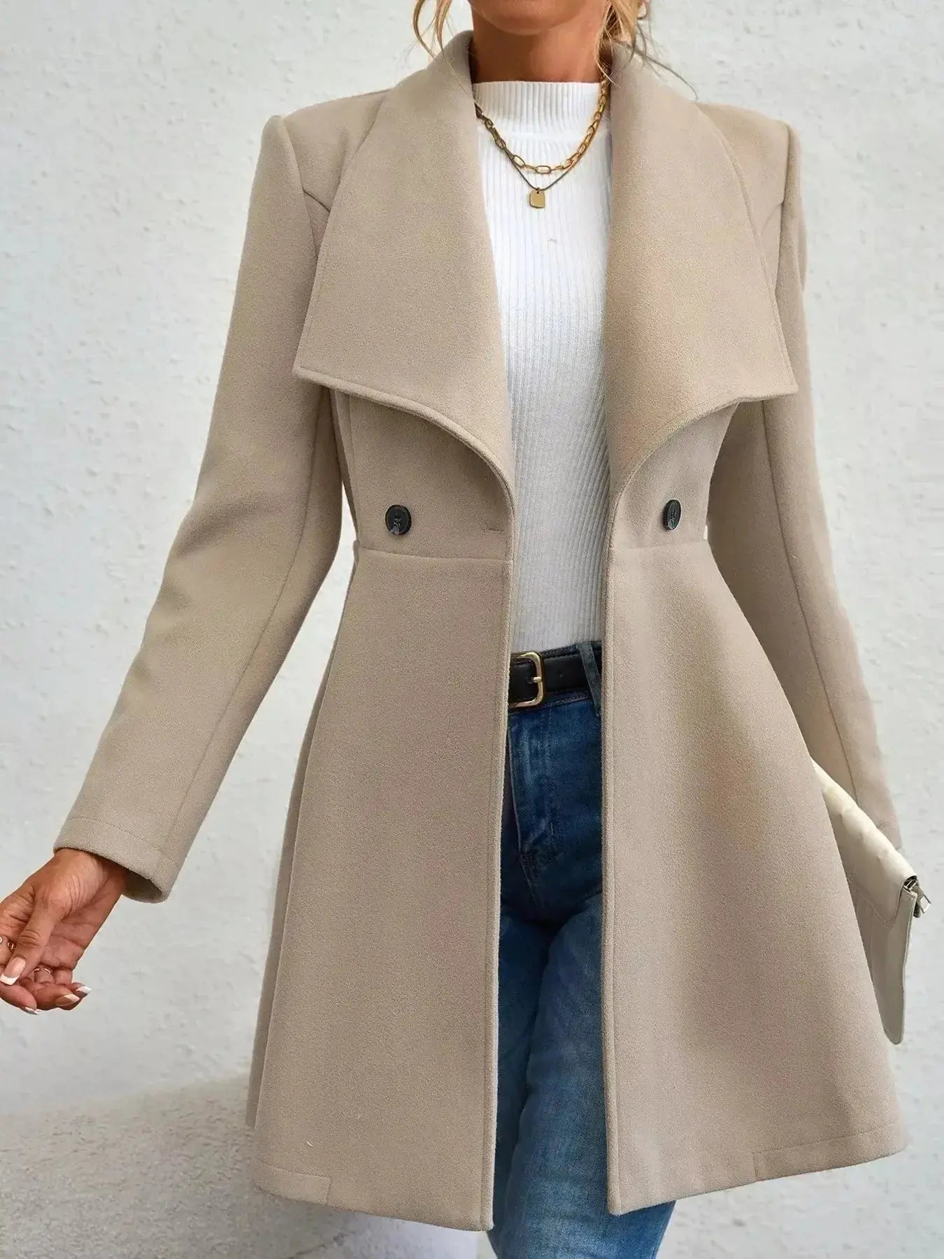 Collared Neck Double Breasted Coat - DaisyDrop 