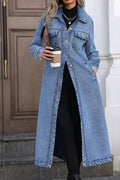 Longline Button-Front Denim Jacket - DaisyDrop 