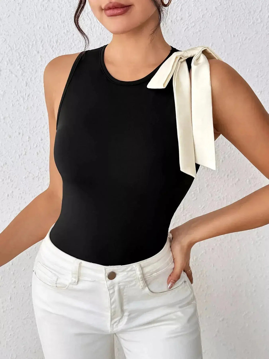 Bow Detail Sleeveless Bodysuit - DaisyDrop 