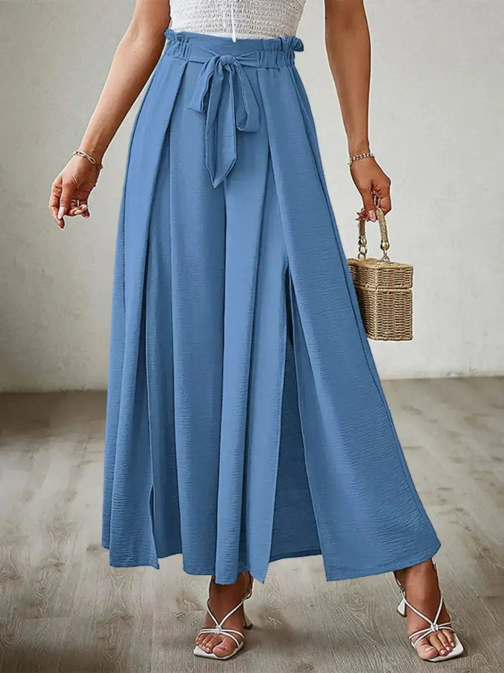 Tied Slit Wide Leg Pants - DaisyDrop 